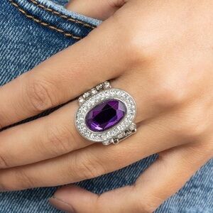 NWT Silver & Purple Gemstone Ring w/ White Rhinestones